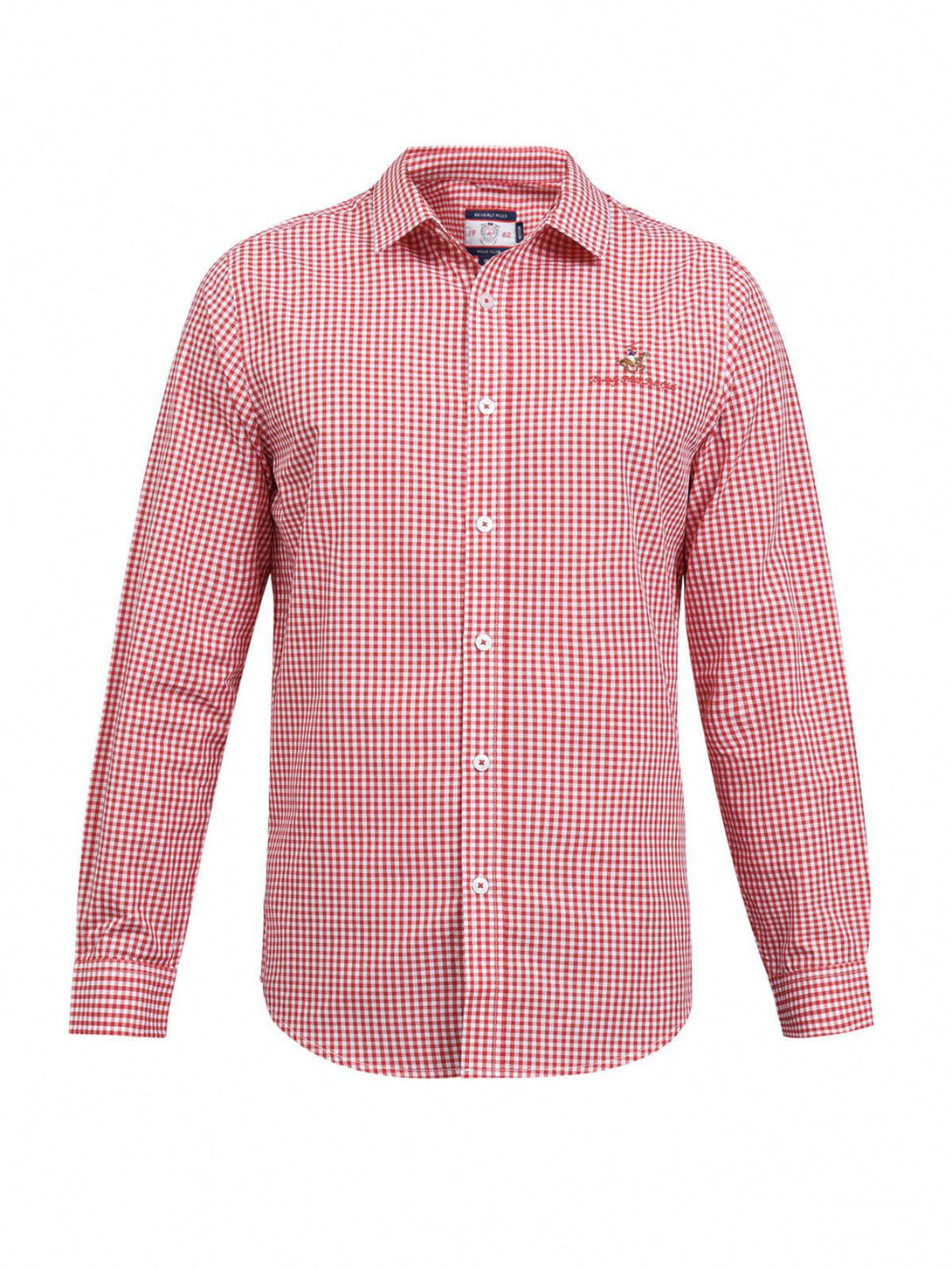 Beverly Hills Polo Club UK-SIGNATURE GINGHAM CHECK CASUAL SHIRT RED WHITE