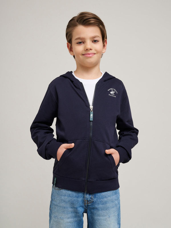 Beverly Hills Polo Club UK-SIGNATURE POLO PONY ZIP HOODIE NAVY