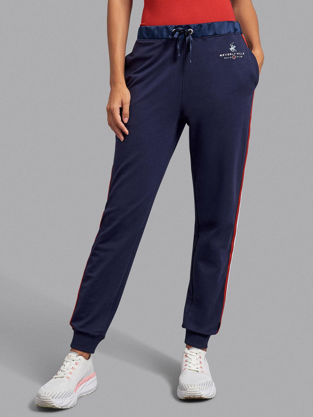 Beverly Hills Polo Club UK-SILKY WAISTBAND STRIPE JOGGERS TRUE NAVY