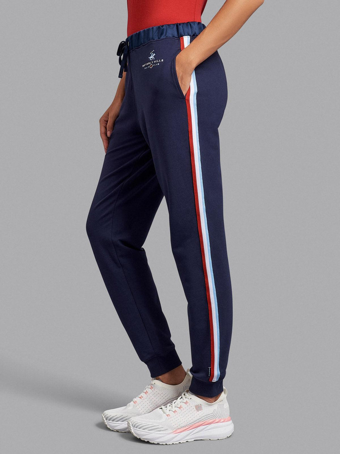 Beverly Hills Polo Club UK-SILKY WAISTBAND STRIPE JOGGERS TRUE NAVY