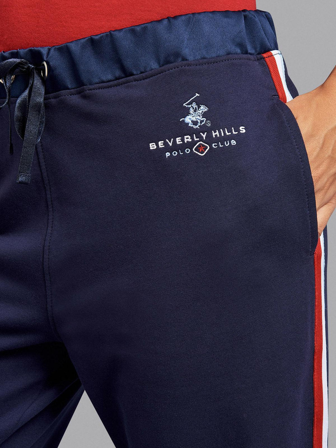 Beverly Hills Polo Club UK-SILKY WAISTBAND STRIPE JOGGERS TRUE NAVY