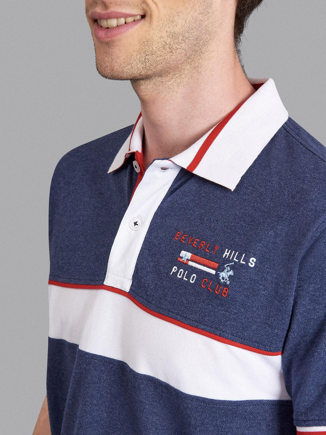 Beverly Hills Polo Club UK-SINCE 82 CONTRAST STRIPE POLO SHIRT TRUE NAVY