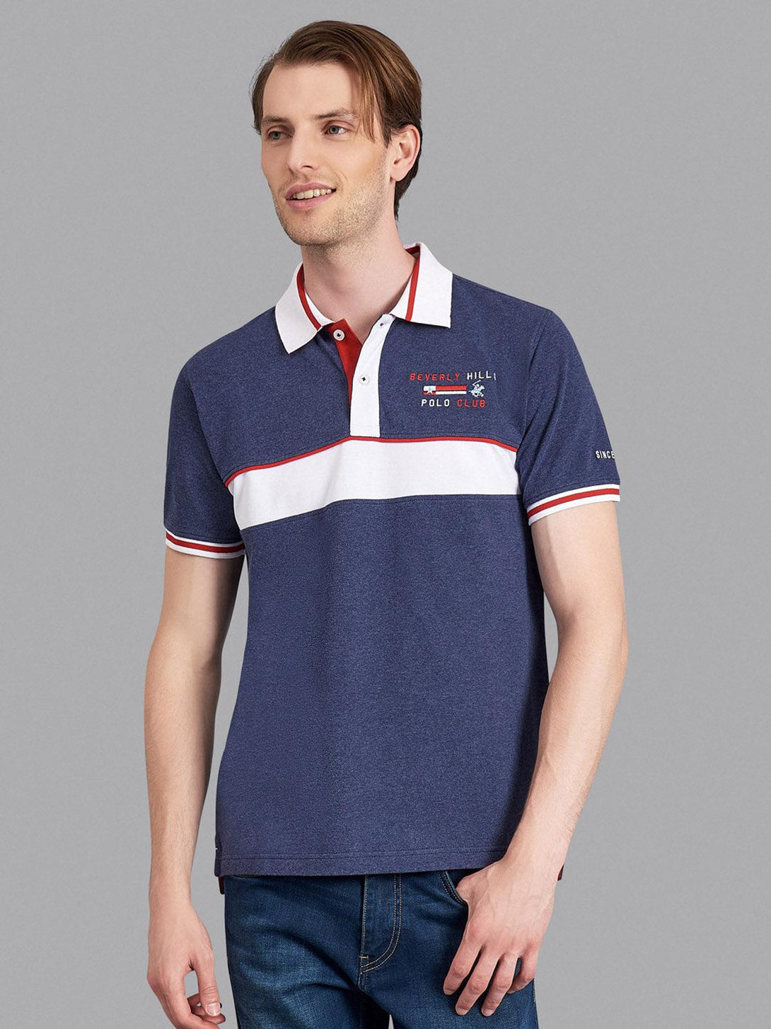 Beverly Hills Polo Club UK-SINCE 82 CONTRAST STRIPE POLO SHIRT TRUE NAVY