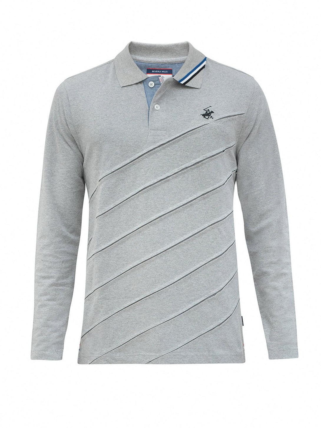 Beverly Hills Polo Club UK-SLASH FRONT LS POLO SHIRT HEATHER GREY