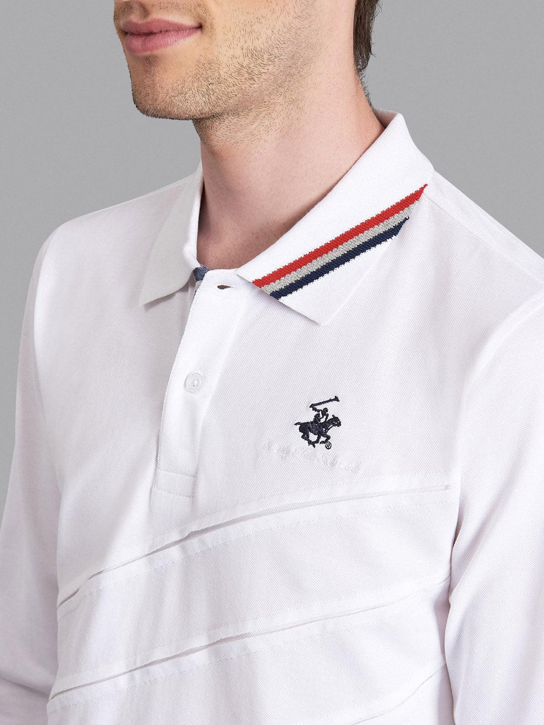 Beverly Hills Polo Club UK-SLASH FRONT LS POLO SHIRT WHITE