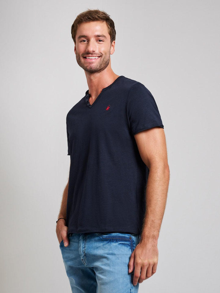 Beverly Hills Polo Club UK-SLUB COTTON HENLEY T-SHIRT DARK NAVY
