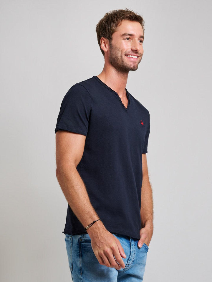 Beverly Hills Polo Club UK-SLUB COTTON HENLEY T-SHIRT DARK NAVY