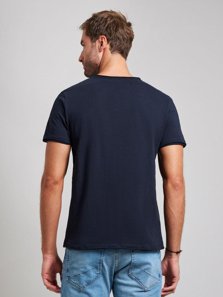 Beverly Hills Polo Club UK-SLUB COTTON HENLEY T-SHIRT DARK NAVY
