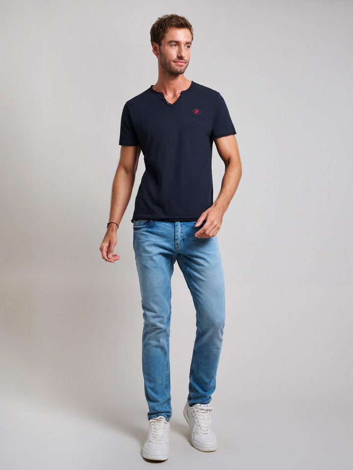 Beverly Hills Polo Club UK-SLUB COTTON HENLEY T-SHIRT DARK NAVY