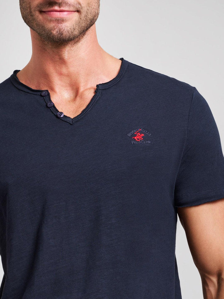 Beverly Hills Polo Club UK-SLUB COTTON HENLEY T-SHIRT DARK NAVY