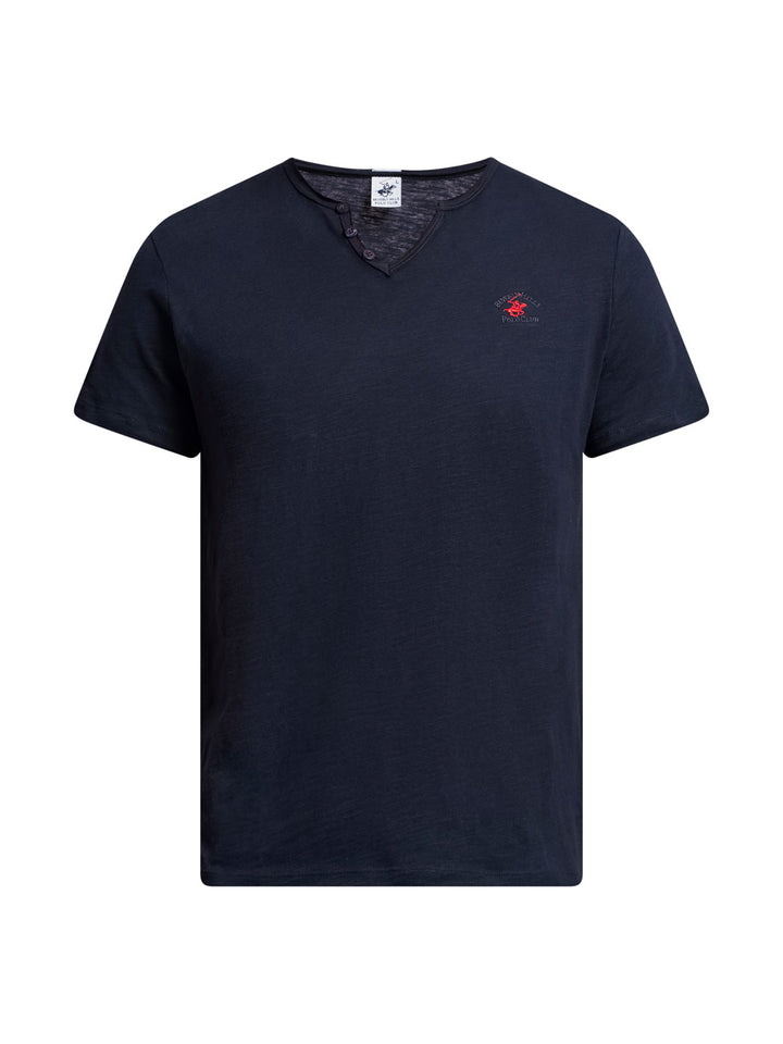 Beverly Hills Polo Club UK-SLUB COTTON HENLEY T-SHIRT DARK NAVY