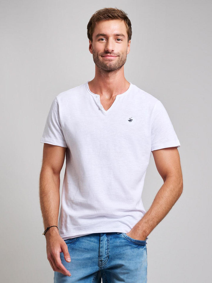 Beverly Hills Polo Club UK-SLUB COTTON HENLEY T-SHIRT T-SHIRT GHOST WHITE