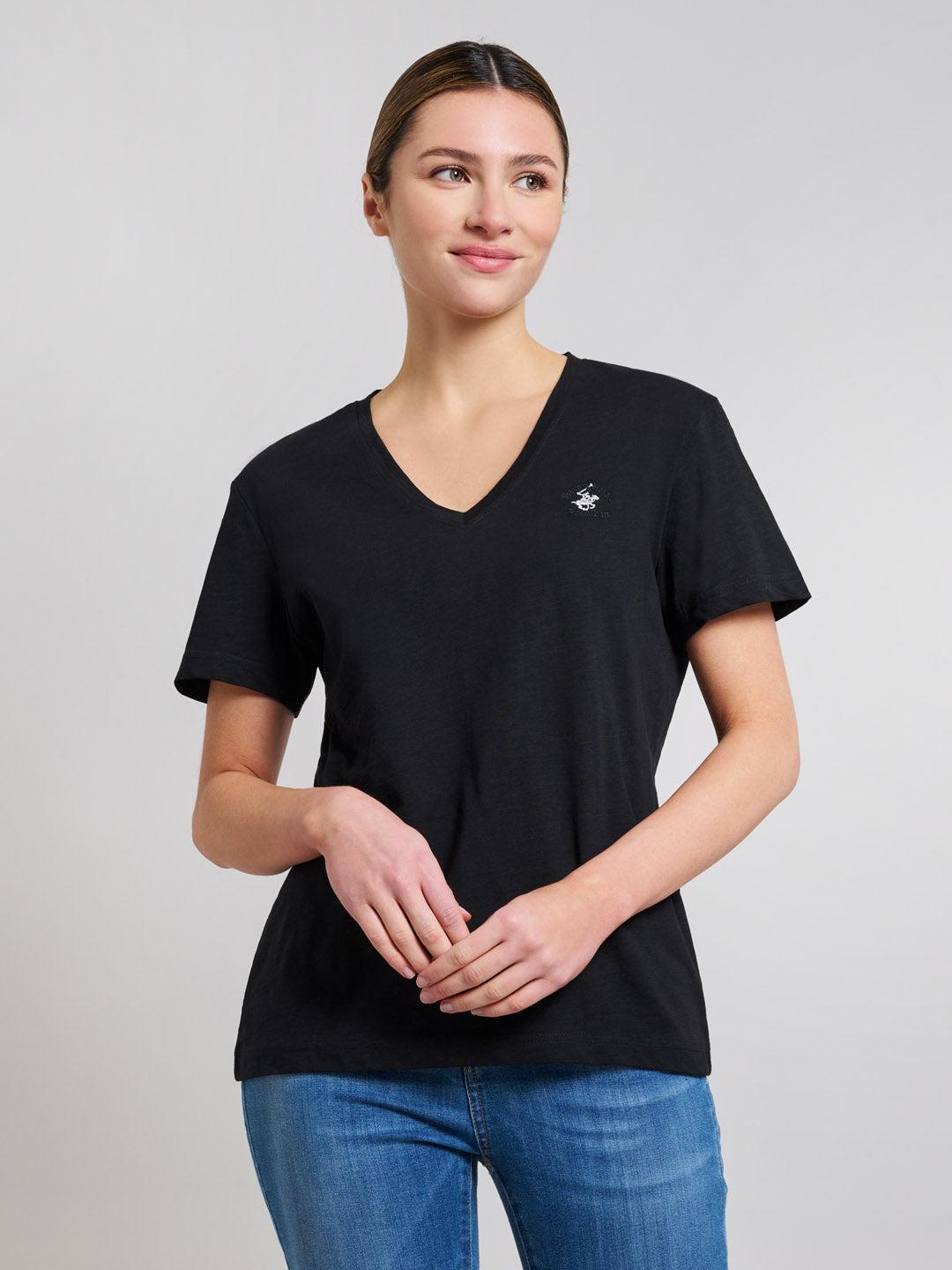 Beverly Hills Polo Club UK-SLUB JERSEY DEEP V T-SHIRT CLUB BLACK