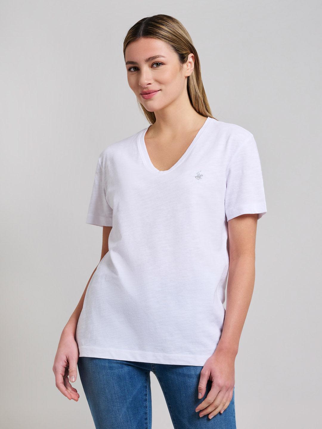 beverly hills polo club SLUB JERSEY DEEP V T-SHIRT GHOST WHITE