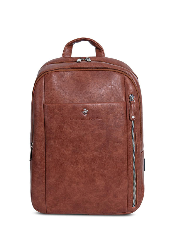 Beverly Hills Polo Club UK-SMOOTH LEATHER LOOK BACKPACK BROWN