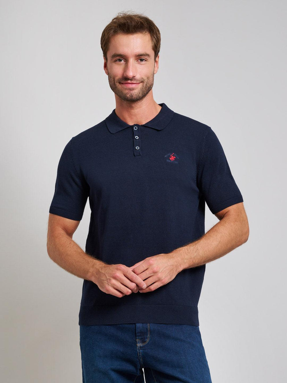 Beverly Hills Polo Club UK-SOFT COTTON MODERN SLIM FIT POLO SHIRT DARK NAVY