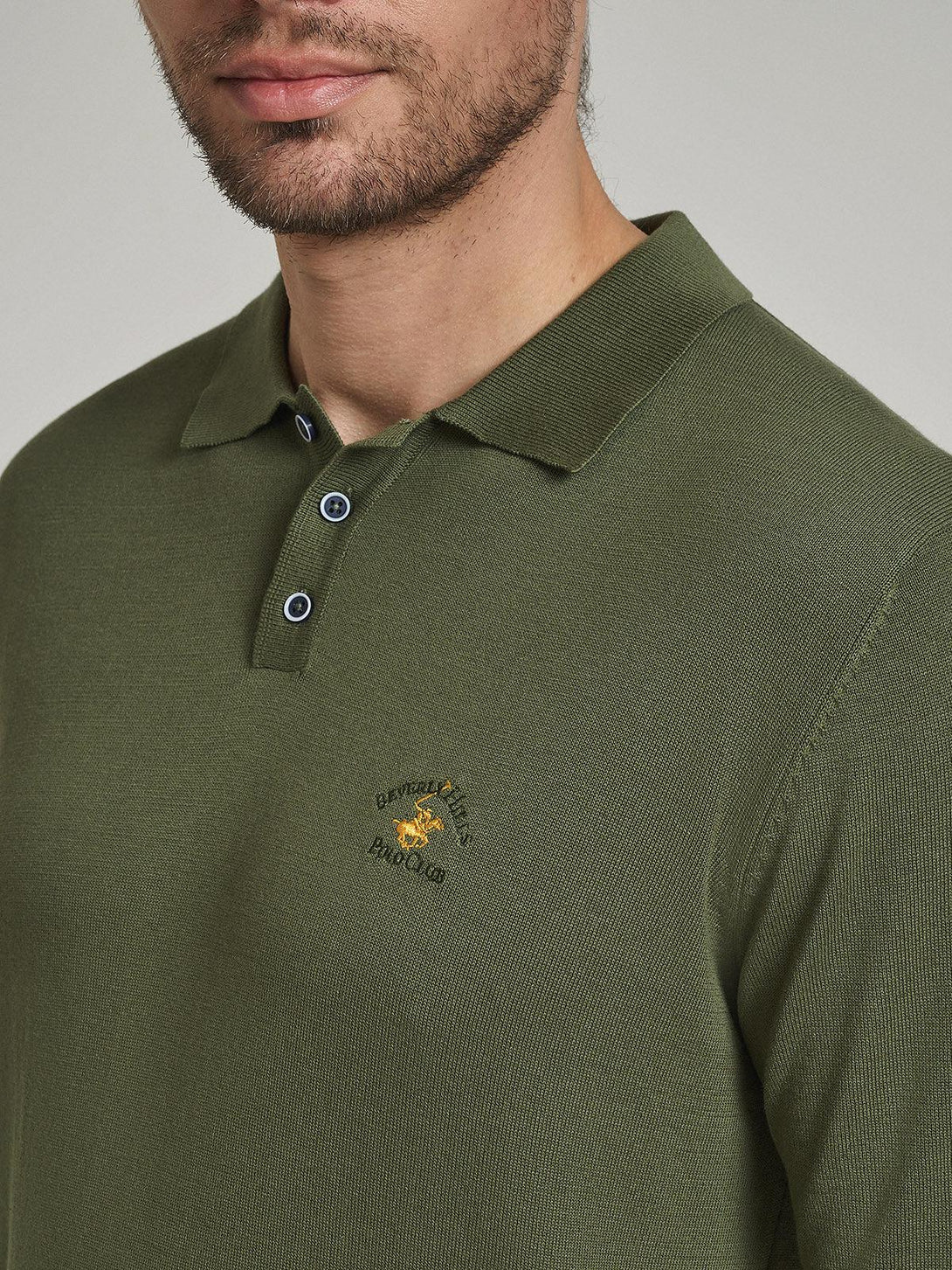 Beverly Hills Polo Club UK-SOFT COTTON POLO SHIRT ARMY GREEN