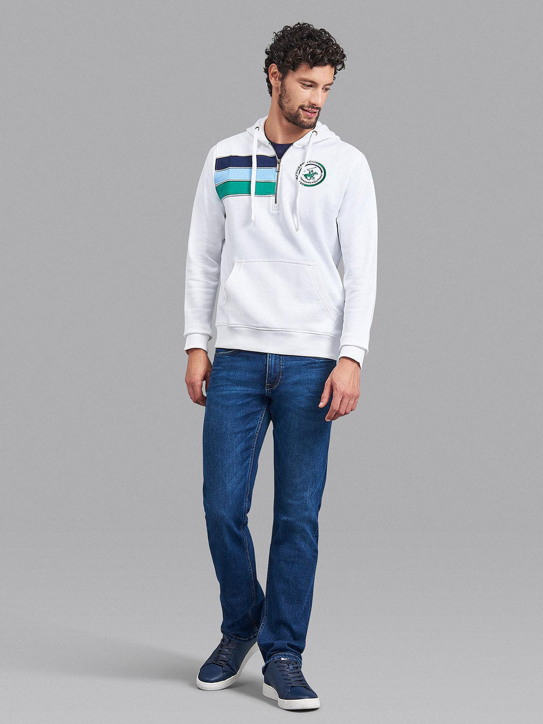 Beverly Hills Polo Club UK-STANDARD EQUIPMENT 1/4 ZIP HOODIE WHITE