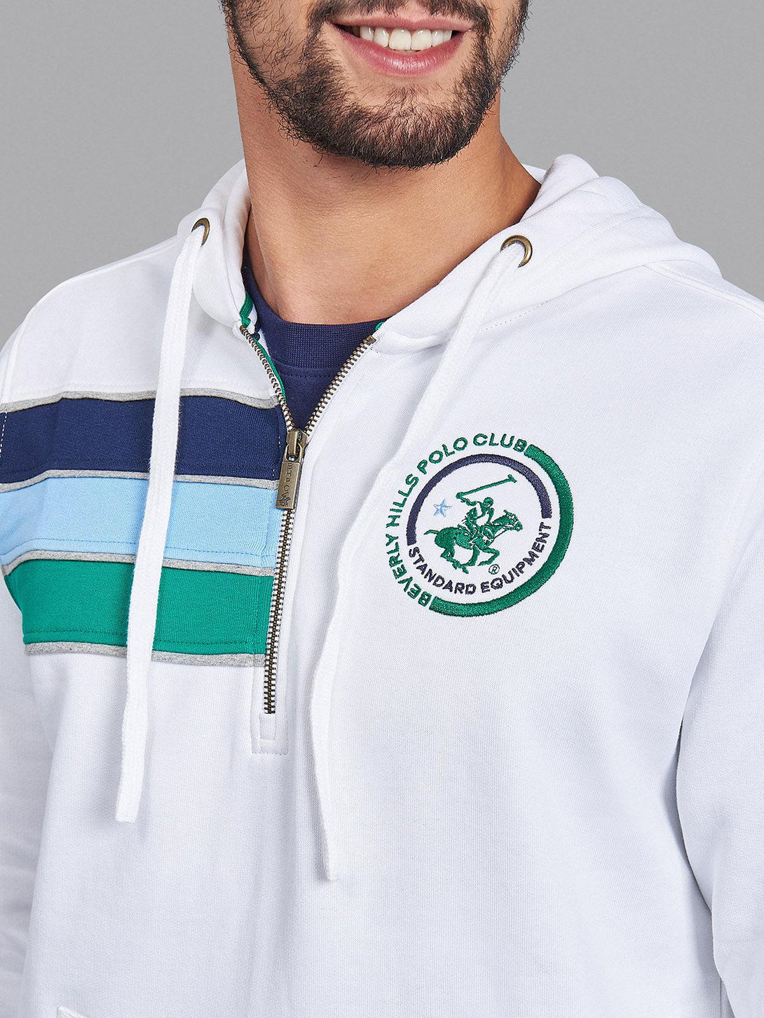 Beverly Hills Polo Club UK-STANDARD EQUIPMENT 1/4 ZIP HOODIE WHITE