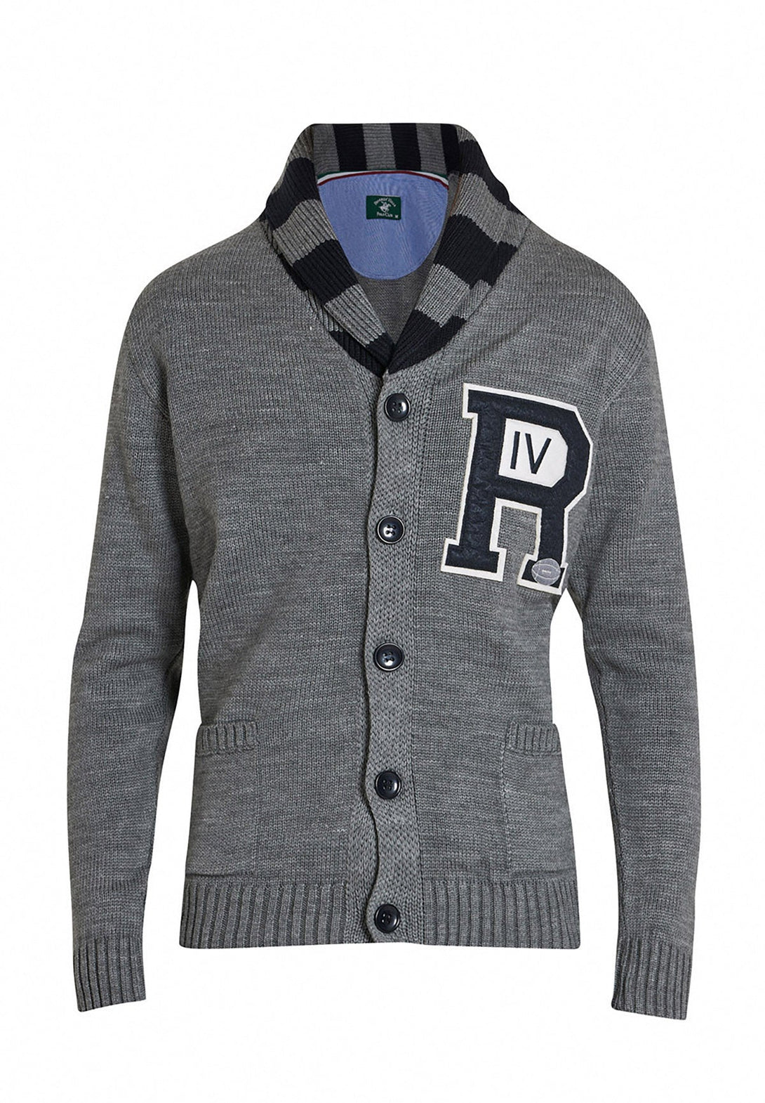 Beverly Hills Polo Club UK-STRIPE COLLAR VARSITY CARDIGAN DARK GREY