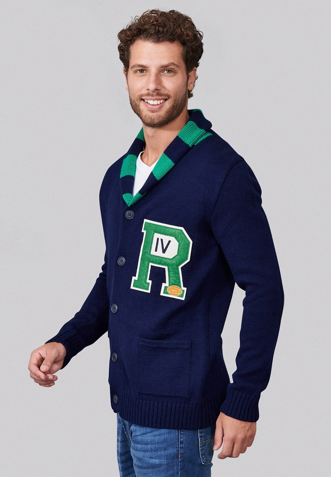 Beverly Hills Polo Club UK-STRIPE COLLAR VARSITY CARDIGAN TRUE NAVY