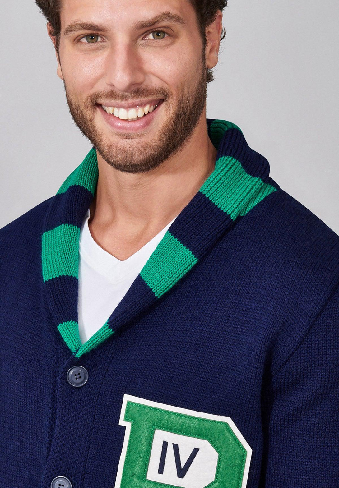 Beverly Hills Polo Club UK-STRIPE COLLAR VARSITY CARDIGAN TRUE NAVY