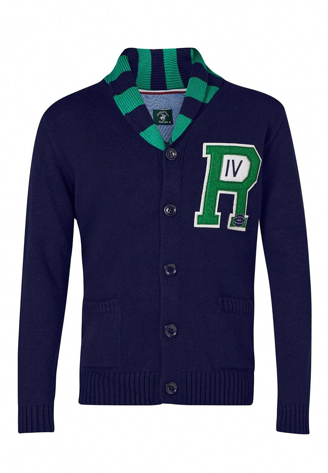 Beverly Hills Polo Club UK-STRIPE COLLAR VARSITY CARDIGAN TRUE NAVY