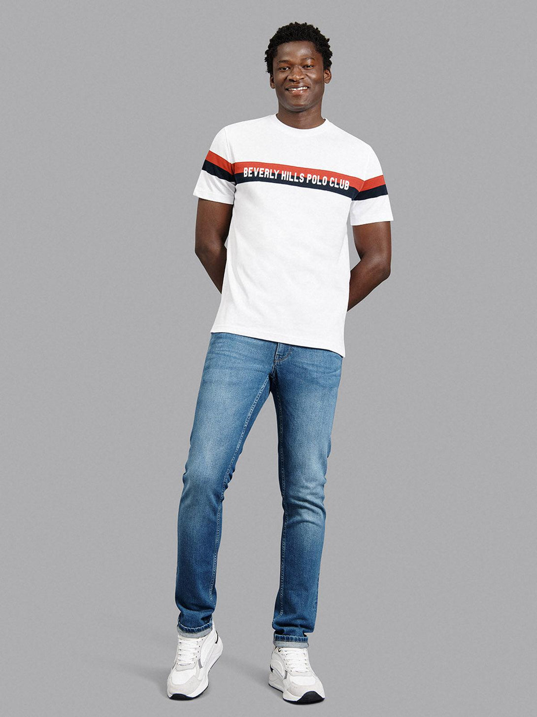 Beverly Hills Polo Club UK-STRIPE LOGO CLASSIC FIT T-SHIRT WHITE