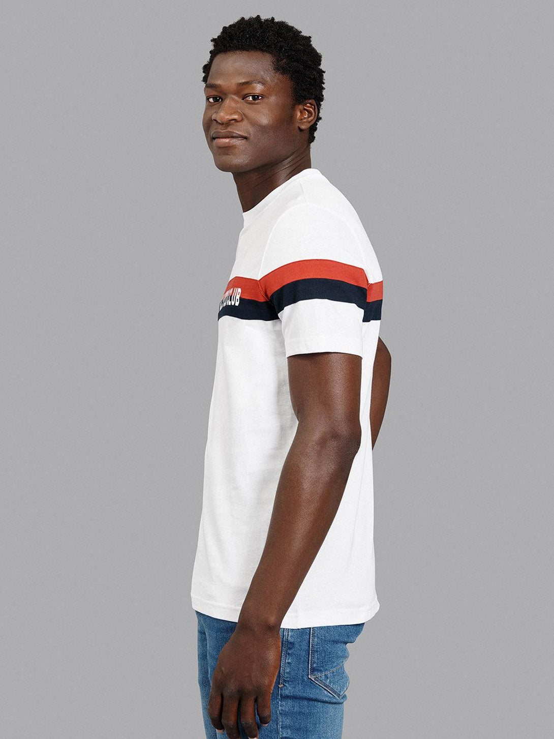 Beverly Hills Polo Club UK-STRIPE LOGO CLASSIC FIT T-SHIRT WHITE