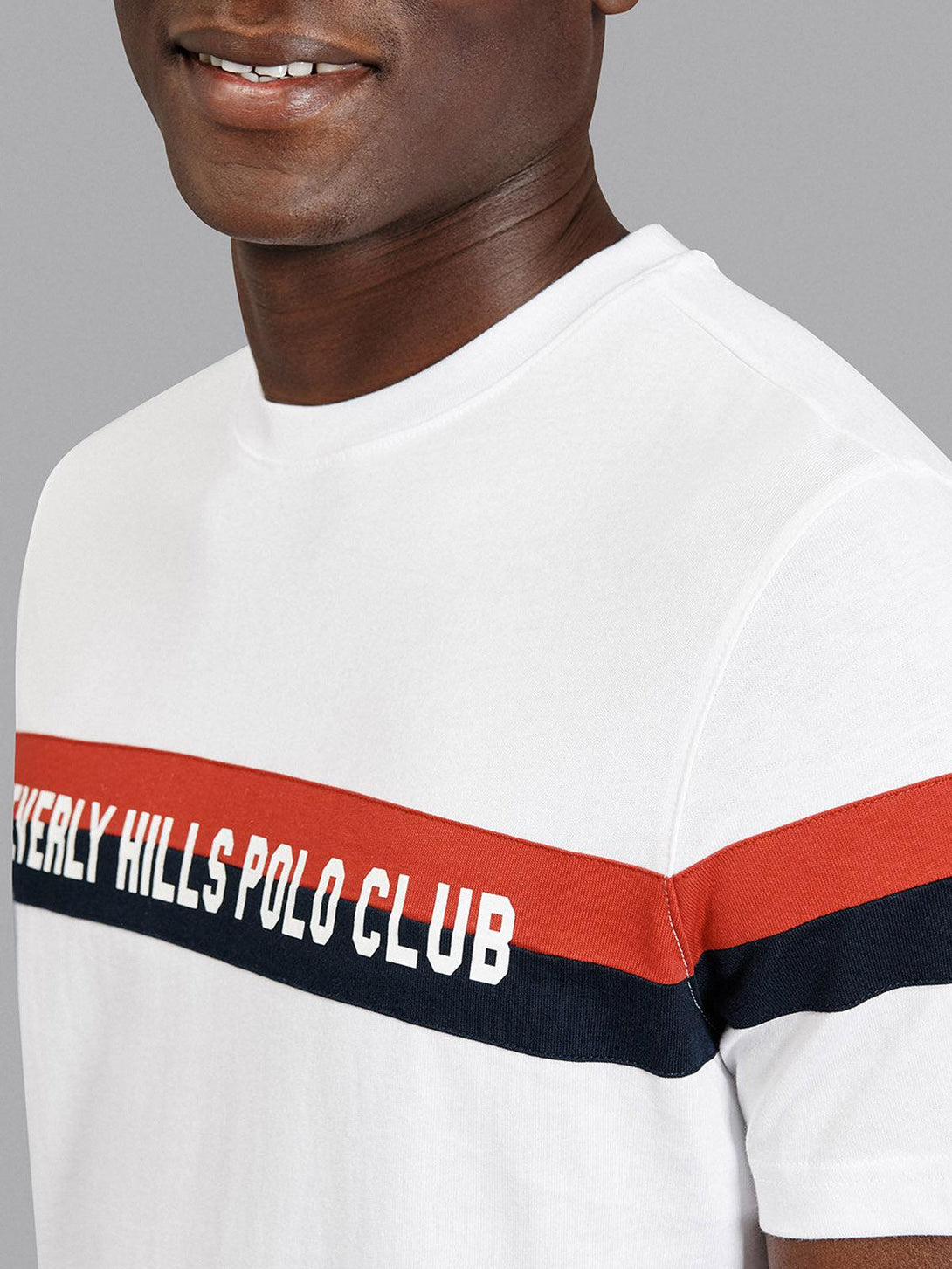 Beverly Hills Polo Club UK-STRIPE LOGO CLASSIC FIT T-SHIRT WHITE