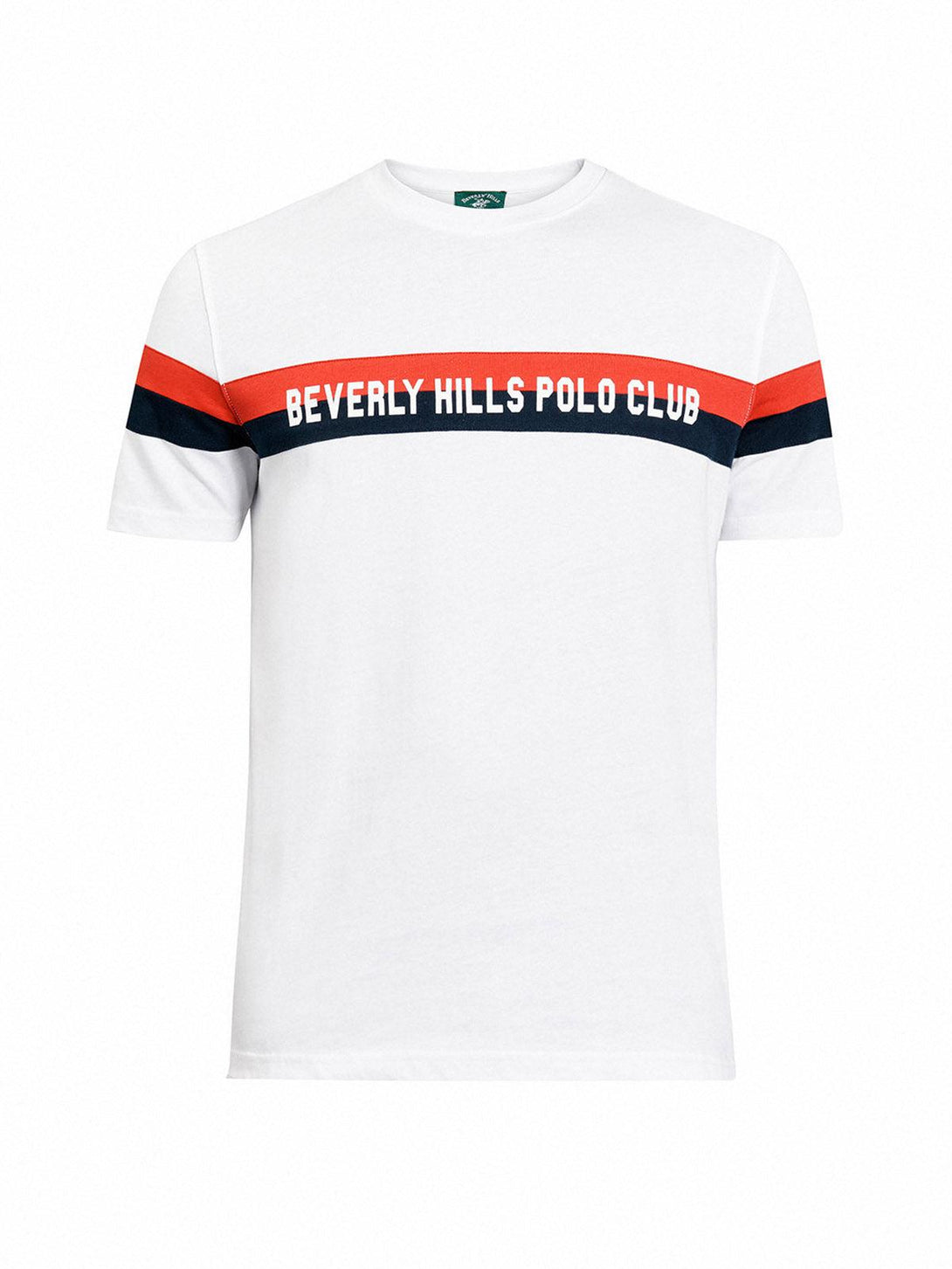 Beverly Hills Polo Club UK-STRIPE LOGO CLASSIC FIT T-SHIRT WHITE