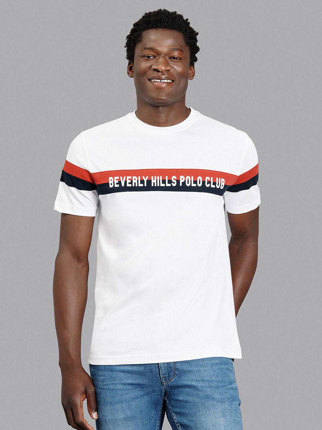 Beverly Hills Polo Club UK-STRIPE LOGO CLASSIC FIT T-SHIRT WHITE