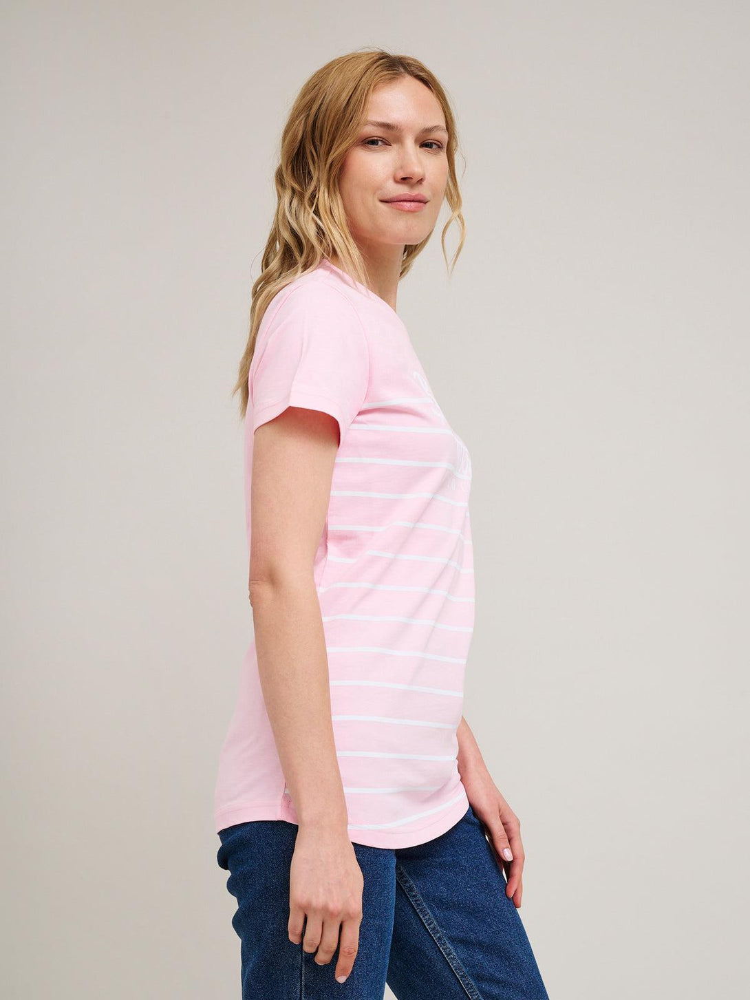 Beverly Hills Polo Club UK-STRIPE PANEL CURVED HEM T-SHIRT PINK