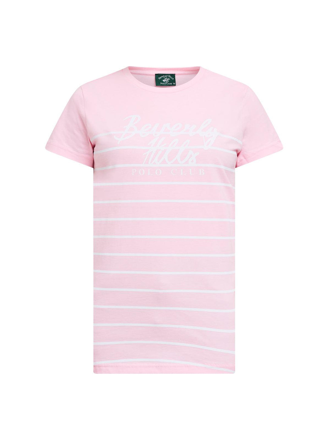 Beverly Hills Polo Club UK-STRIPE PANEL CURVED HEM T-SHIRT PINK