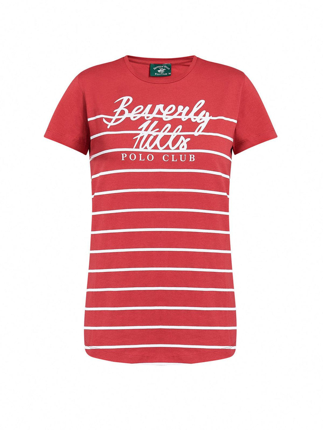 Beverly Hills Polo Club UK-STRIPE PANEL CURVED HEM T-SHIRT RED