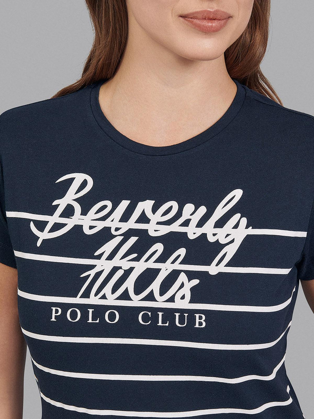 Beverly Hills Polo Club UK-STRIPE PANEL CURVED HEM T-SHIRT TRUE NAVY