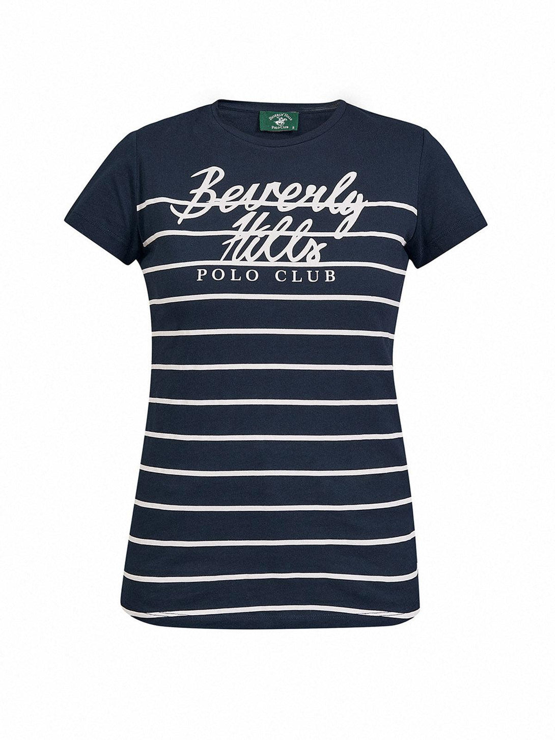 Beverly Hills Polo Club UK-STRIPE PANEL CURVED HEM T-SHIRT TRUE NAVY