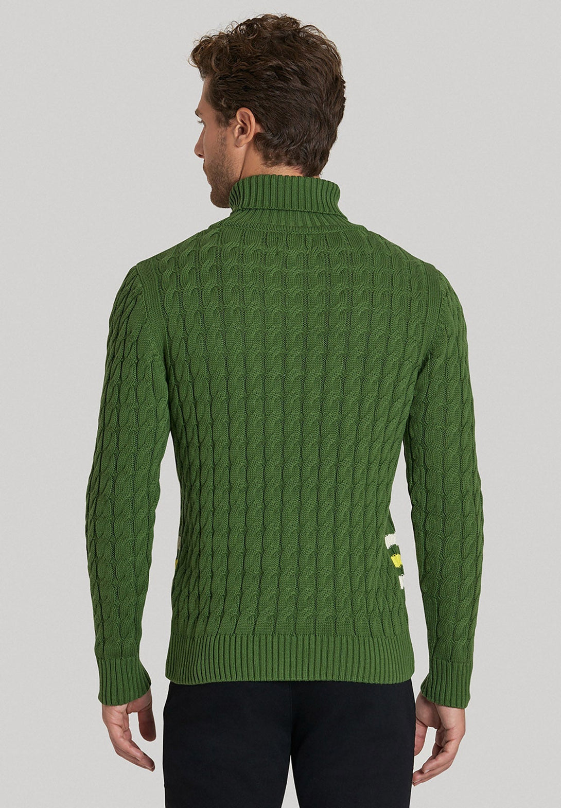 Beverly Hills Polo Club UK-STRIPED CABLE KNIT ROLL NECK KNIT MILITARY GREEN