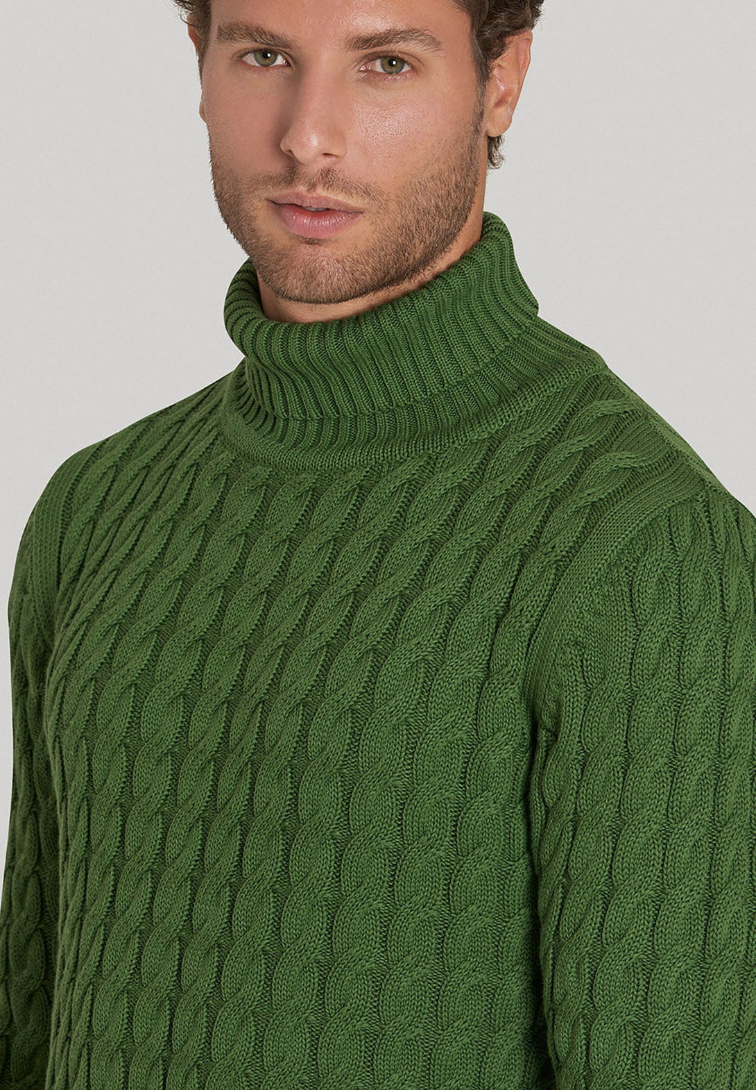 Beverly Hills Polo Club UK-STRIPED CABLE KNIT ROLL NECK KNIT MILITARY GREEN