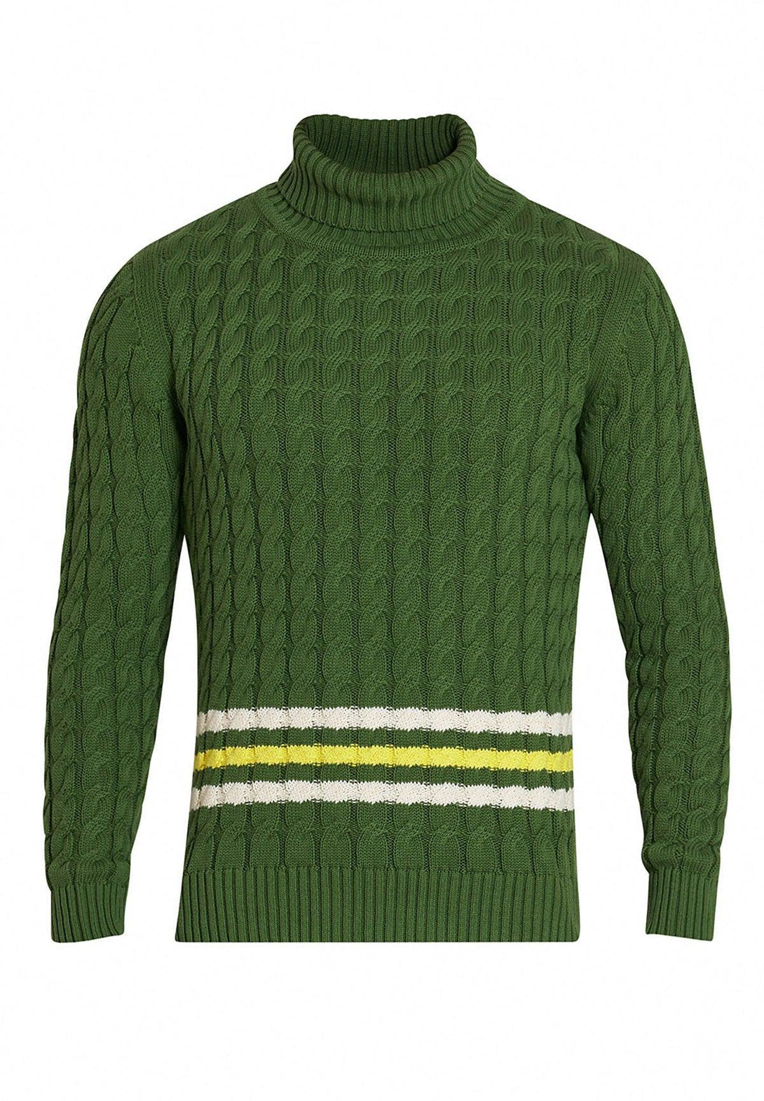 Beverly Hills Polo Club UK-STRIPED CABLE KNIT ROLL NECK KNIT MILITARY GREEN