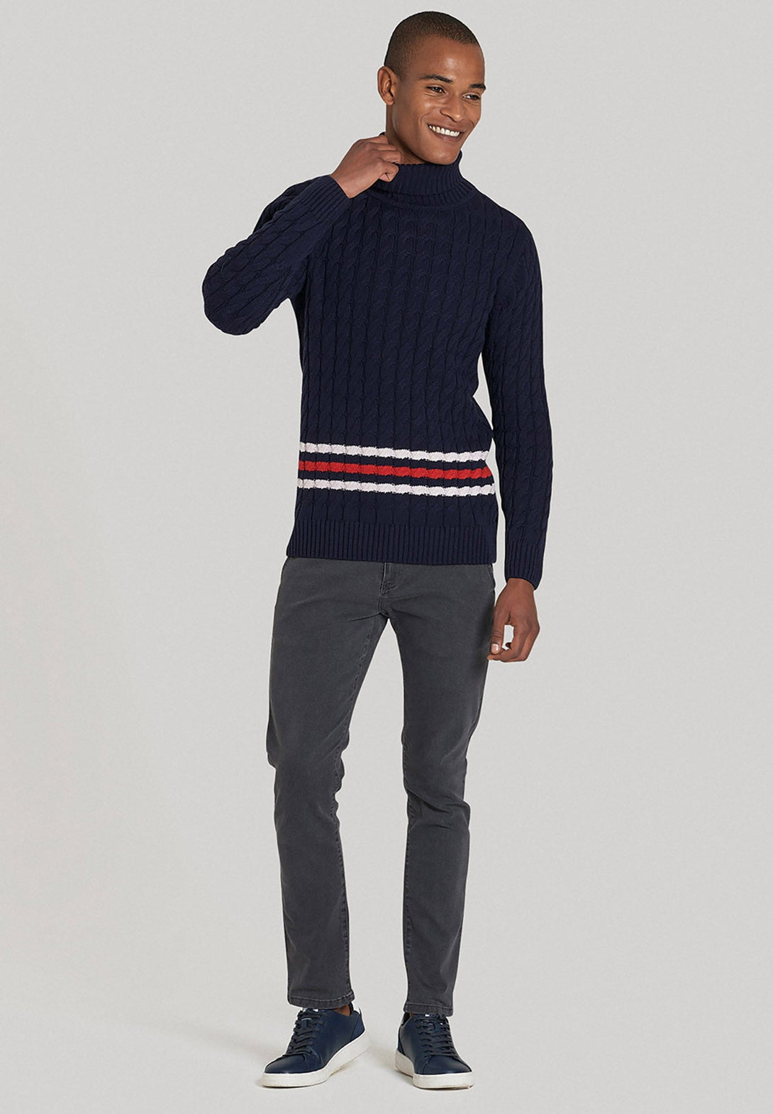 Beverly Hills Polo Club UK-STRIPED CABLE KNIT ROLL NECK KNIT TRUE NAVY