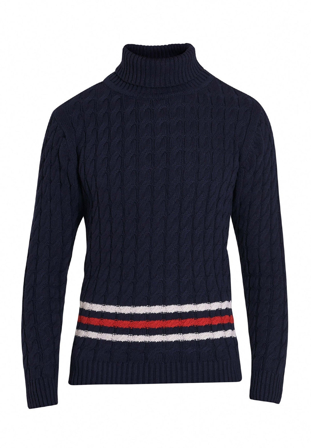 Beverly Hills Polo Club UK-STRIPED CABLE KNIT ROLL NECK KNIT TRUE NAVY