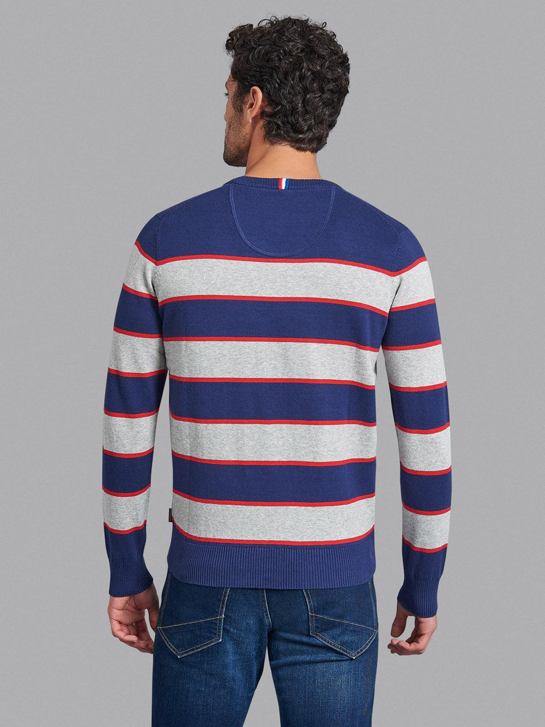 Beverly Hills Polo Club UK-STRIPED CREW NECK COTTON KNIT SWEAT TRUE NAVY