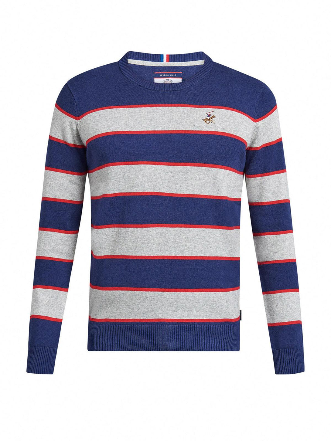 Beverly Hills Polo Club UK-STRIPED CREW NECK COTTON KNIT SWEAT TRUE NAVY