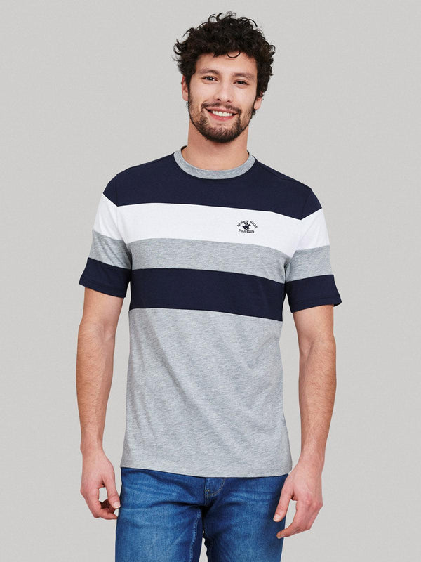 Beverly Hills Polo Club UK-STRIPED ESSENTIAL LOGO T-SHIRT HEATHER GREY