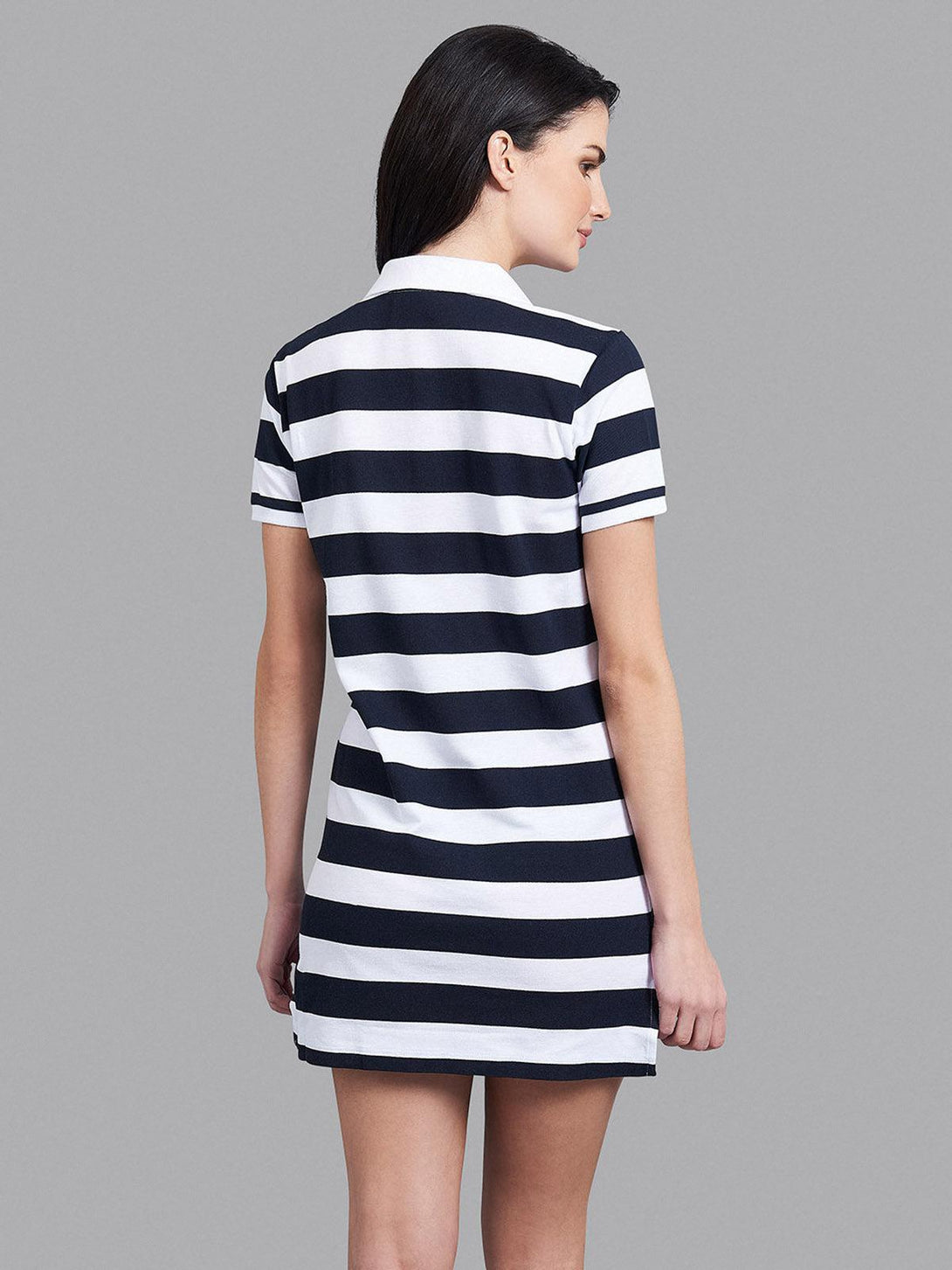 Beverly Hills Polo Club UK-STRIPED ESSENTIAL POLO DRESS TRUE NAVY