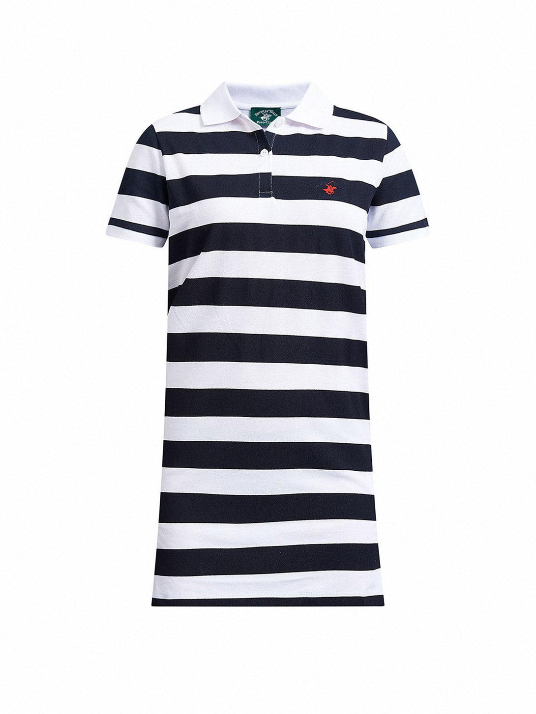 Beverly Hills Polo Club UK-STRIPED ESSENTIAL POLO DRESS TRUE NAVY