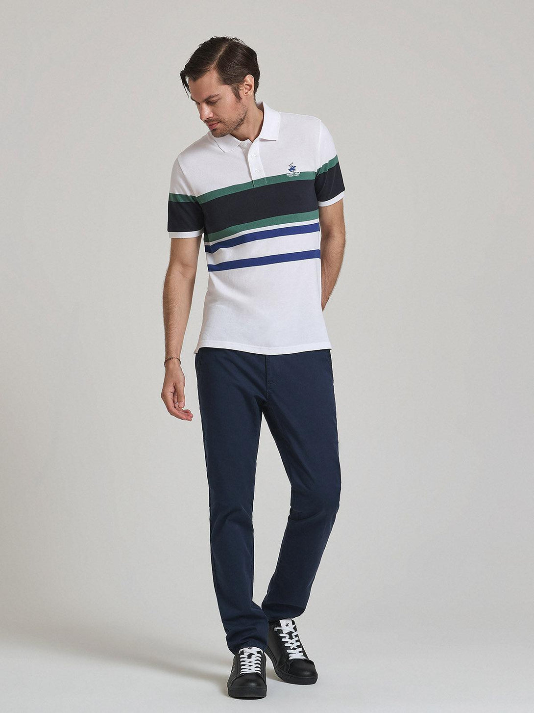 Beverly Hills Polo Club UK-STRIPED POLO SHIRT WHITE