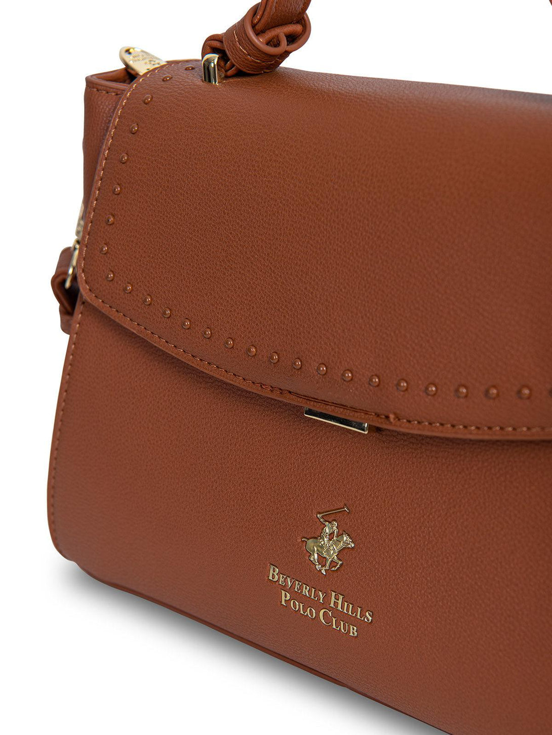 Beverly Hills Polo Club UK-STUDDED HANDBAG BROWN