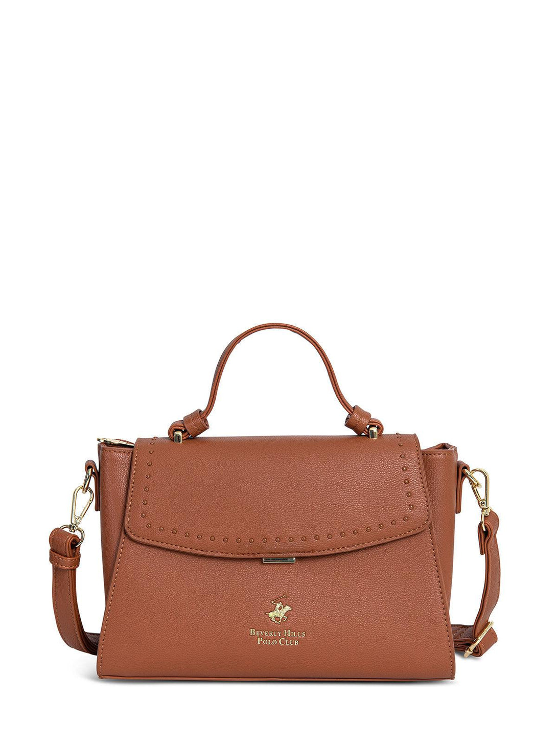 Beverly Hills Polo Club UK-STUDDED HANDBAG BROWN